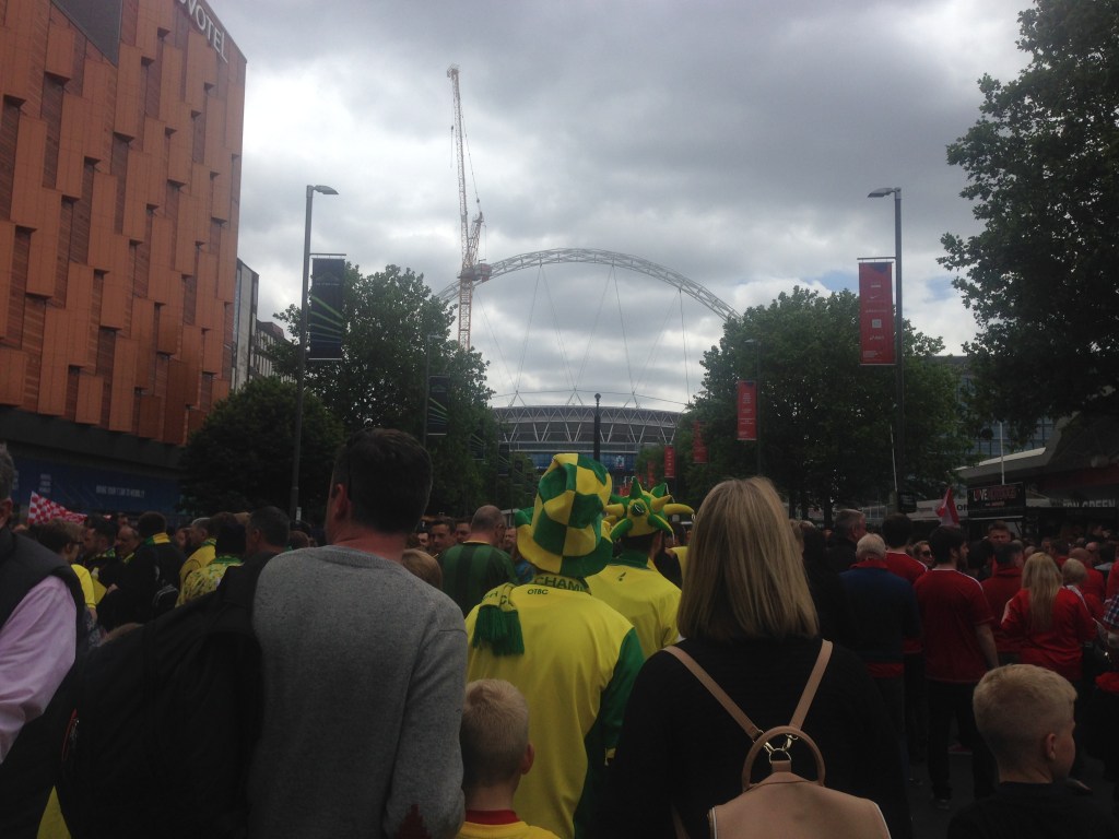 Norwich fans head down Wembley Way before the Canaries' glorious victory in the Championship play-off final